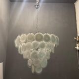 White Murano glass disc chandelier, 1970s