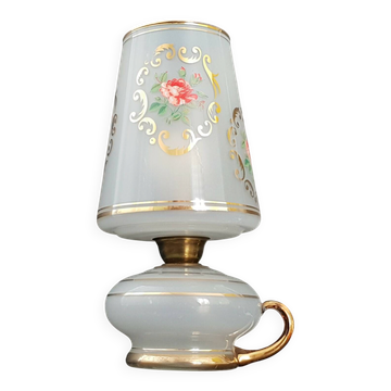 Lampe vintage 1970 en verre a decor de fleurs 70s annees 70 1970s