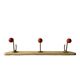 Vintage wooden wall coat rack - triple coat hook with red balls