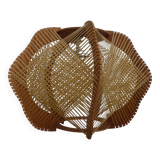 Vintage Scandinavian Pendant Lamp in Wood and Stretched Wires 1960s