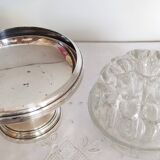 Flower pick with silver metal and glass pedestal, table centerpiece
