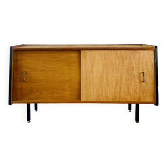 Petite enfilade vintage à portes coulissantes, pieds métal Circa 50’s