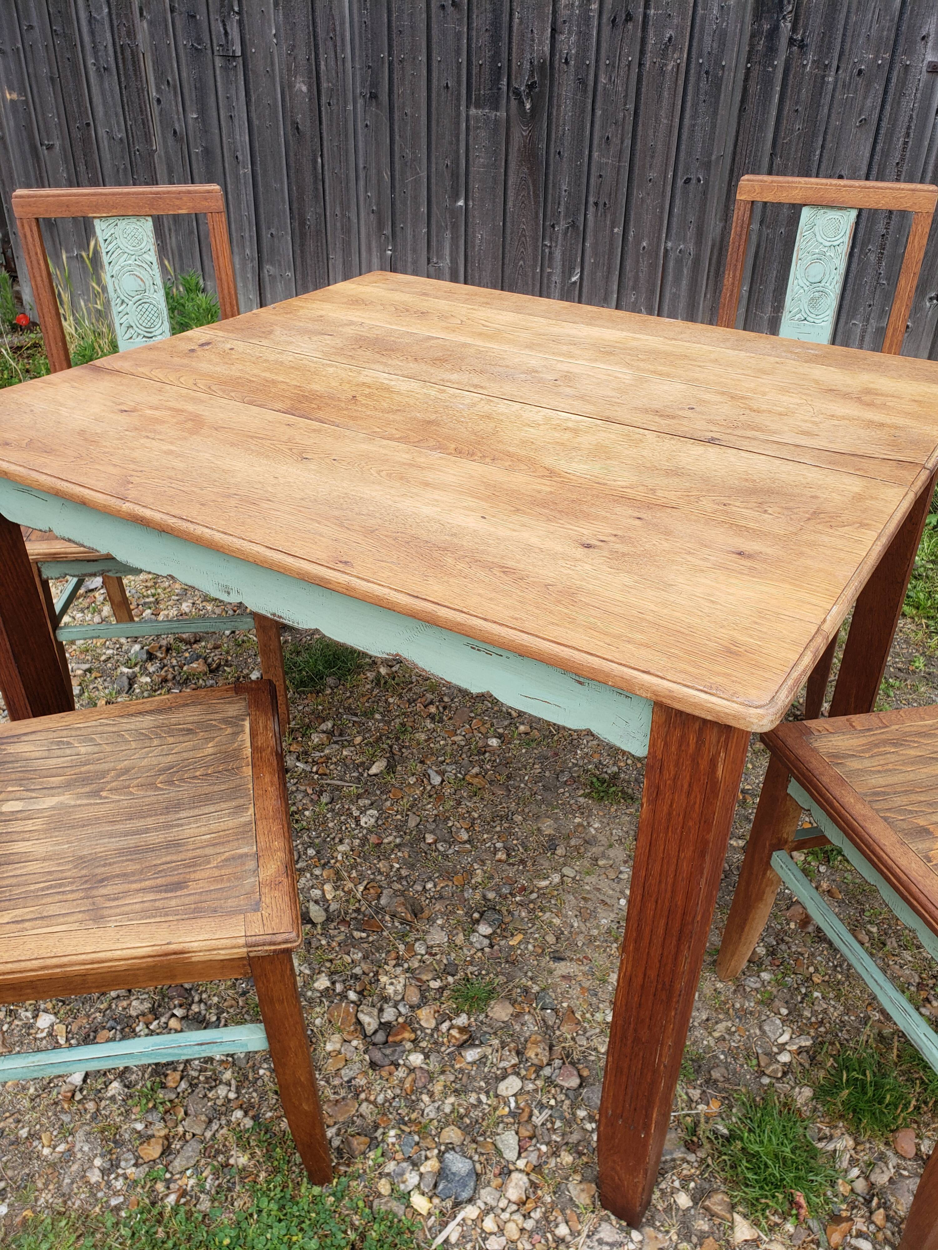 Table and chairs art deco wood and pastel