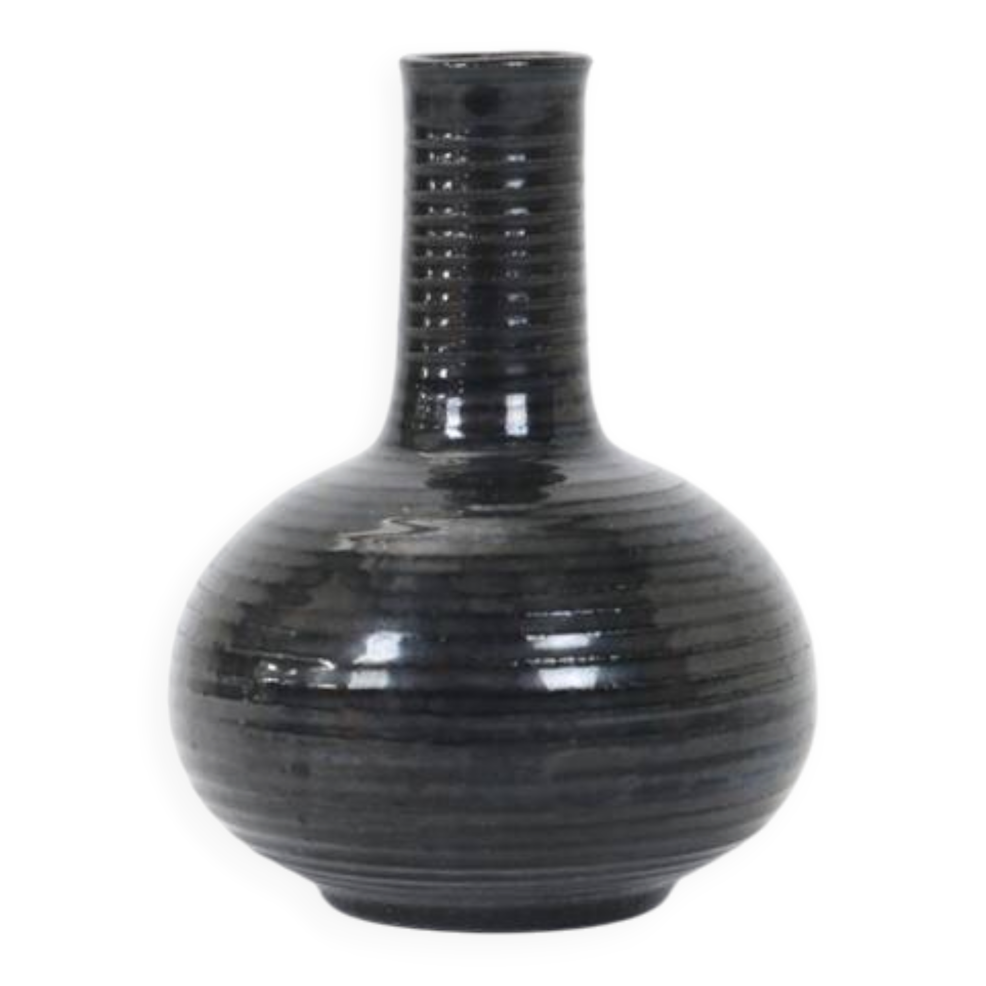 Handcrafted black Hegnetslund Keramik vase / 1960s / 1970s / mid-century Danish modern design