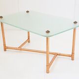 Table basse en cuivre & verre 1950