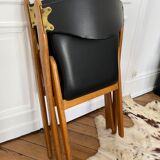 2 folding chairs wood and skaï