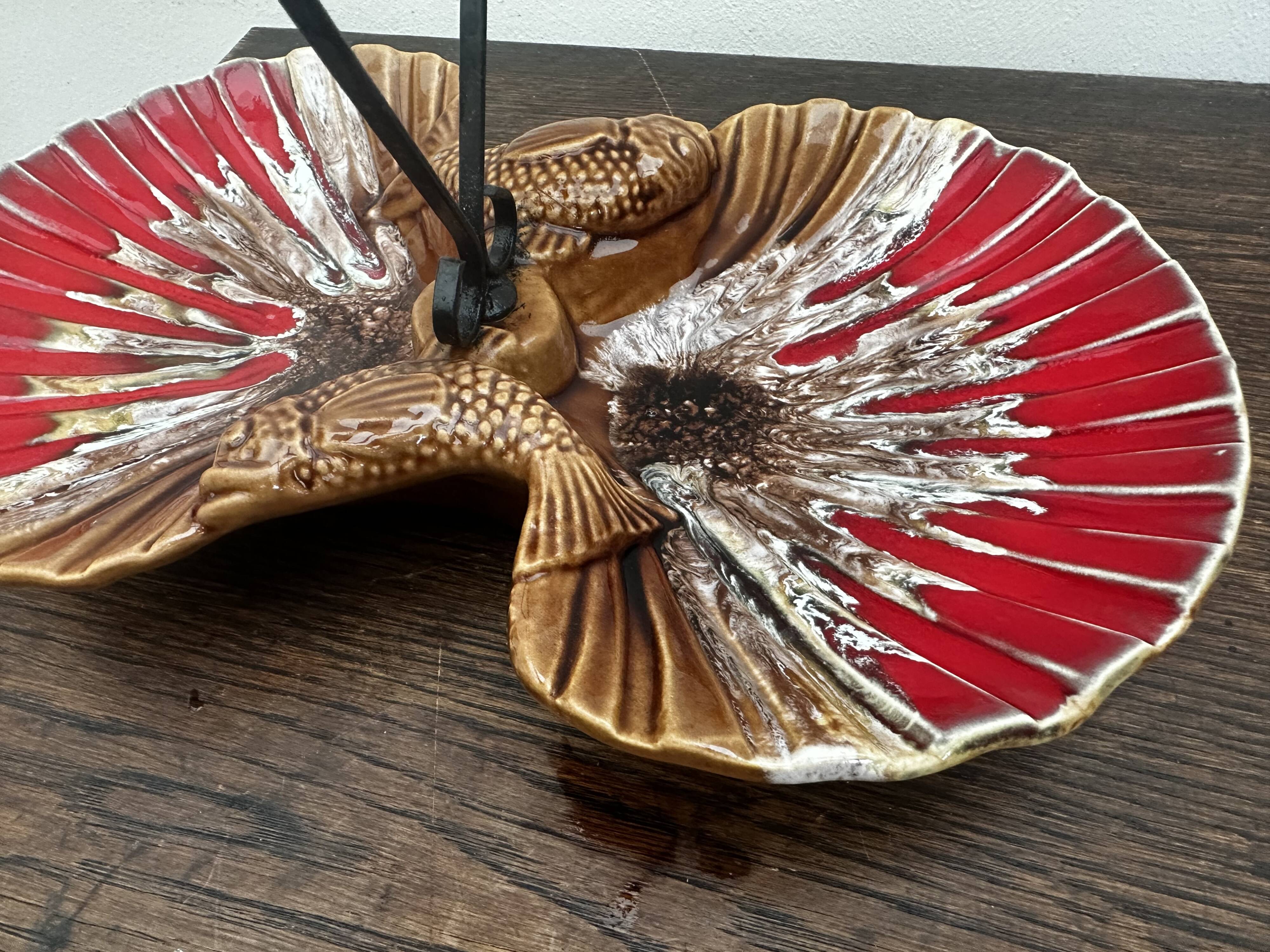 Ceramic hors d'oeuvre server Vallauris shell slipware fish