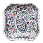 Plat carré creux vintage Gien faïence motif cachemire années 60