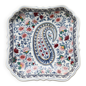 Vintage Gien earthenware square bowl with paisley pattern, 1960s