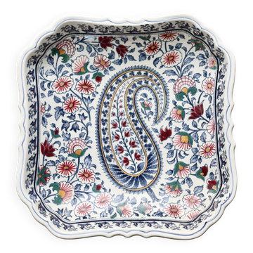 Vintage Gien earthenware square bowl with paisley pattern, 1960s