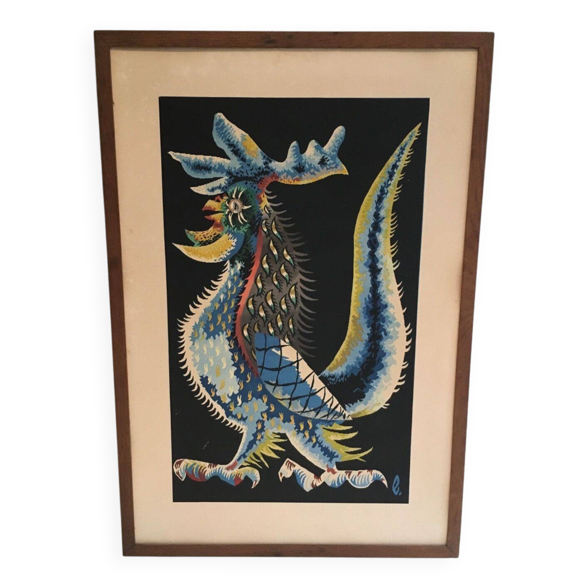 Print depicting a rooster. French work signed by Jean Lurçat. Around 1970.