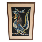 Print depicting a rooster. French work signed by Jean Lurçat. Around 1970.