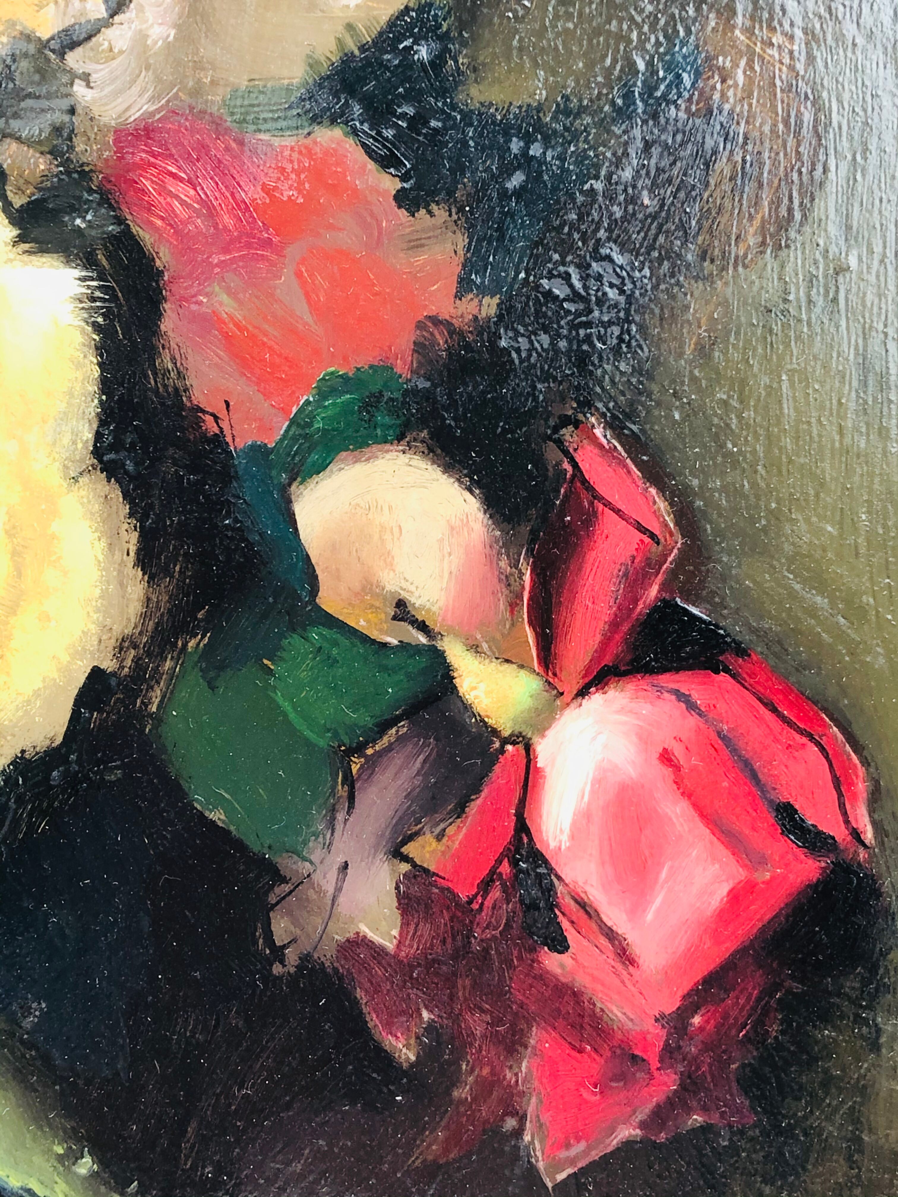 Oil on framed panel, "Bouquet of roses," 20th