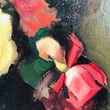 Oil on framed panel, "Bouquet of roses," 20th