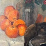 Painting still life orange duck bouquet oil on canvas signed