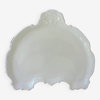Letter or business card tray in white Limoges porcelain with scalloped edges