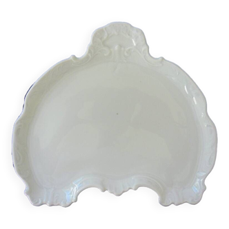 Letter or business card tray in white Limoges porcelain with scalloped edges
