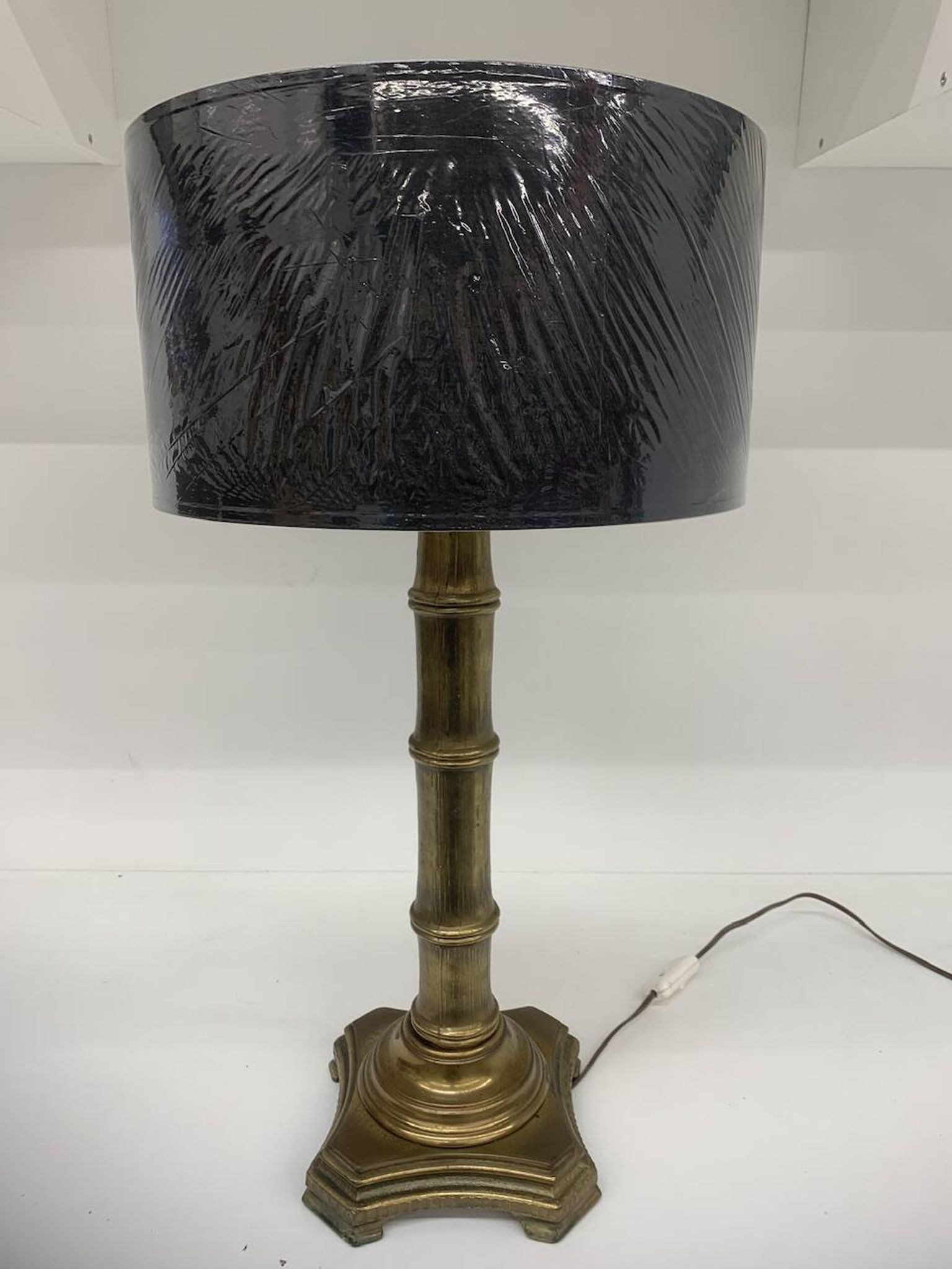 Vintage brass table lamp base in faux bamboo, 1970's