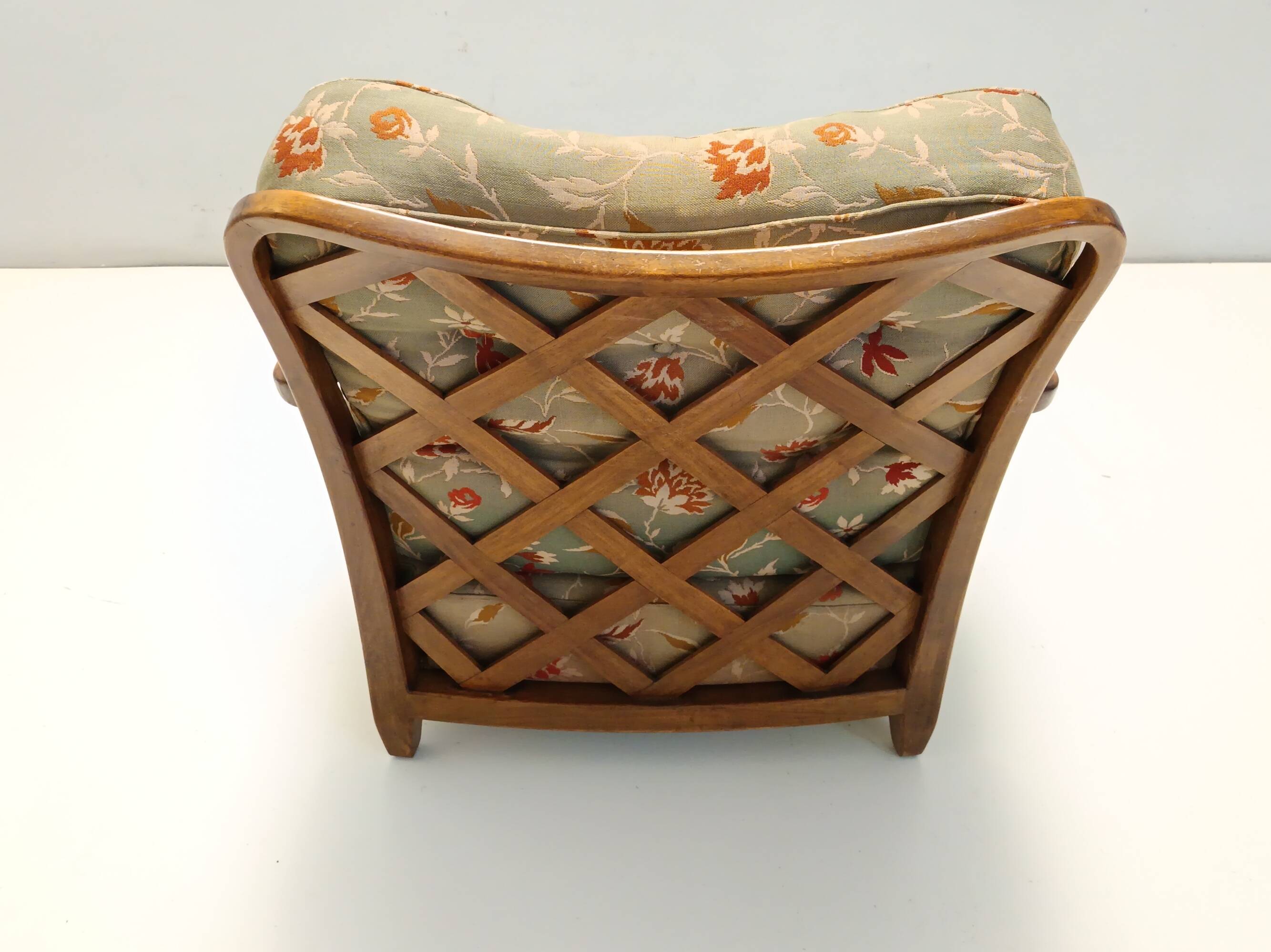 Pair of Olive Green Fabric Armchairs by Paolo Buffa with Walnut Frame