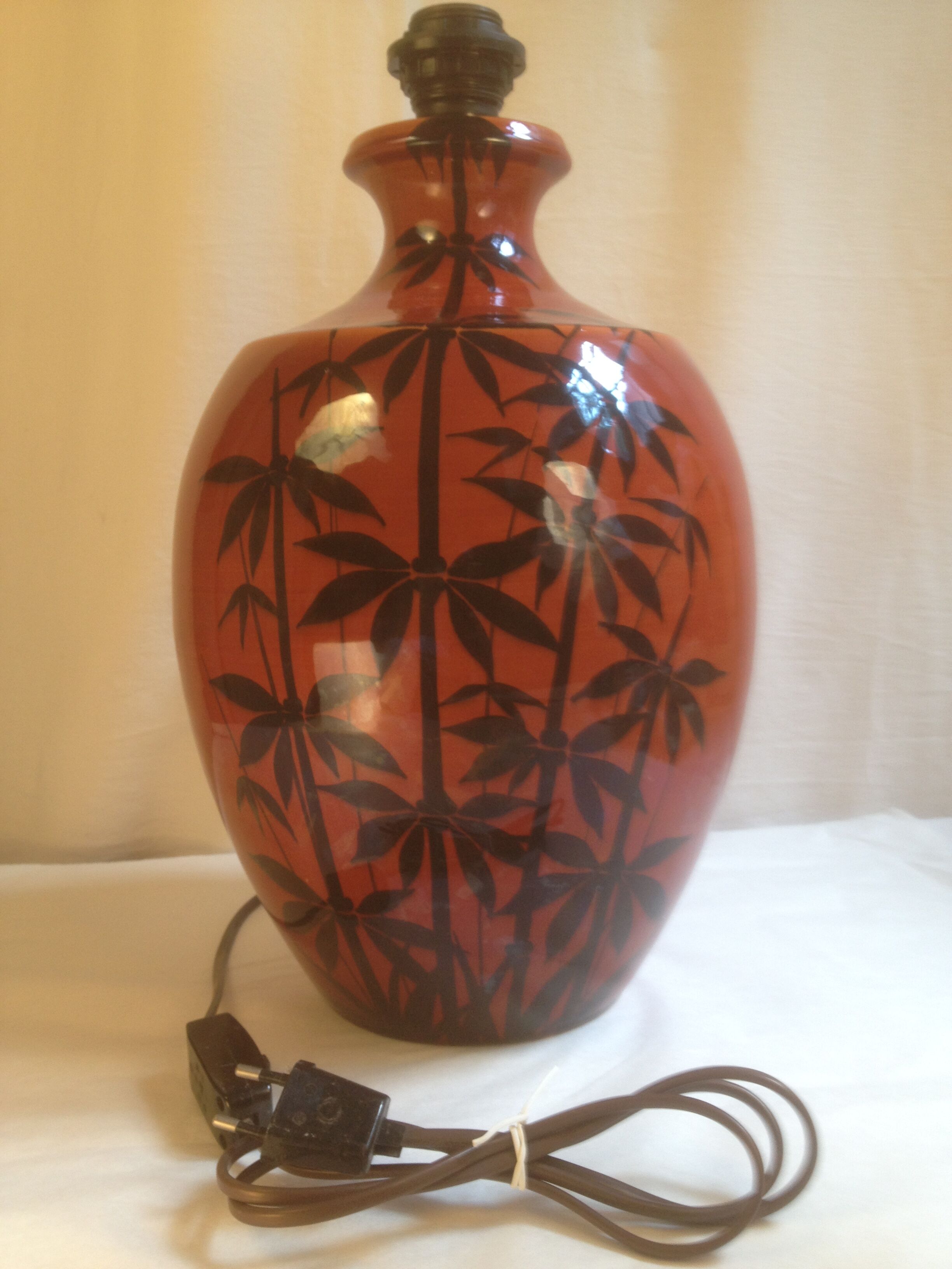 Ochre ceramic lamp base with bamboo decoration