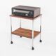 Vintage side table on wheels. Chrome-plated iron tube and wood. France, 1970s.