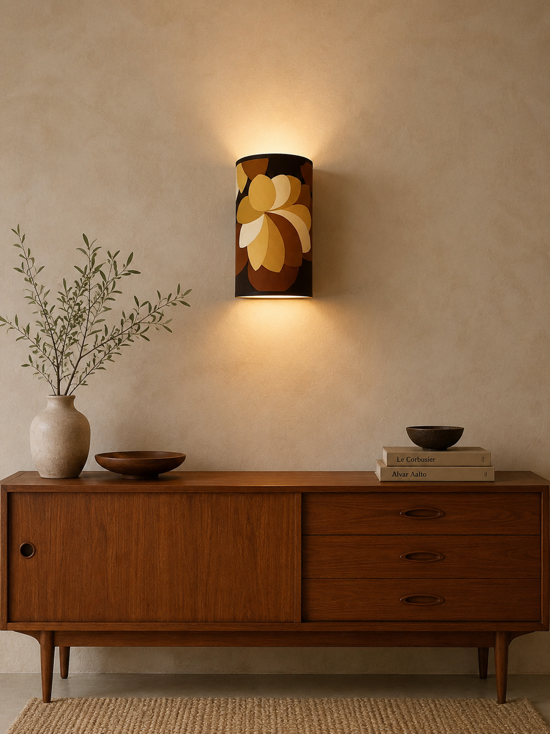 Vintage 70s printed flower wall lamp - Mid Century fabric