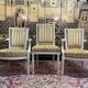 Pair of Louis XVI style cabriolet armchairs and Louis XVI chair