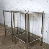 Pair of vintage side tables, chrome and smoked glass 1970