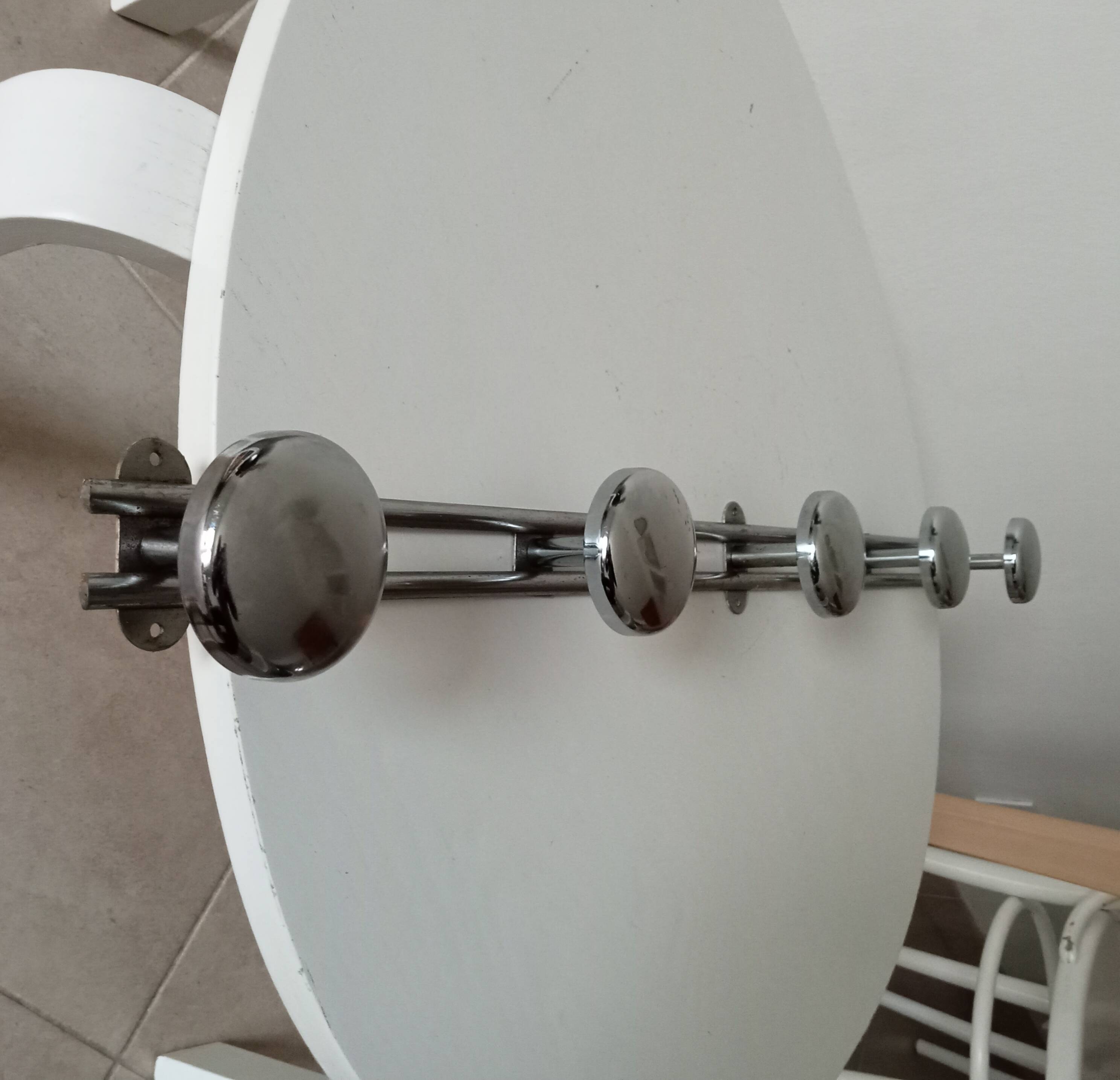 Vintage chrome wall-mounted coat rack from the 1970s