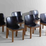 Set of 6 black leather dining chairs by Afra & Tobia Scarpa, 1970's