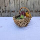Raffia braid handle basket