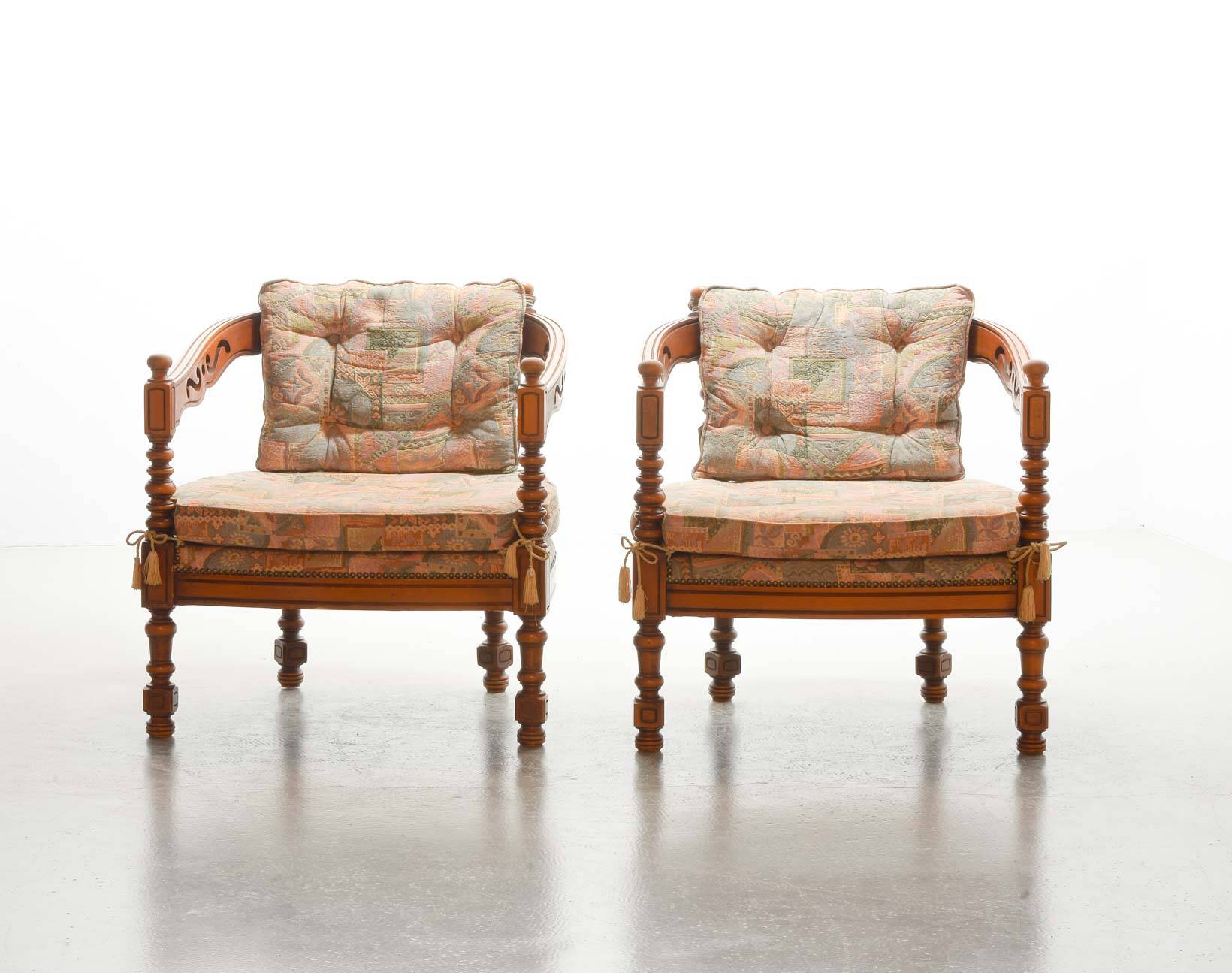 Giorgetti Gallery Collection Wooden Lounge Chairs w. Gobelin Upholstery 70s