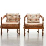 Giorgetti Gallery Collection Wooden Lounge Chairs w. Gobelin Upholstery 70s