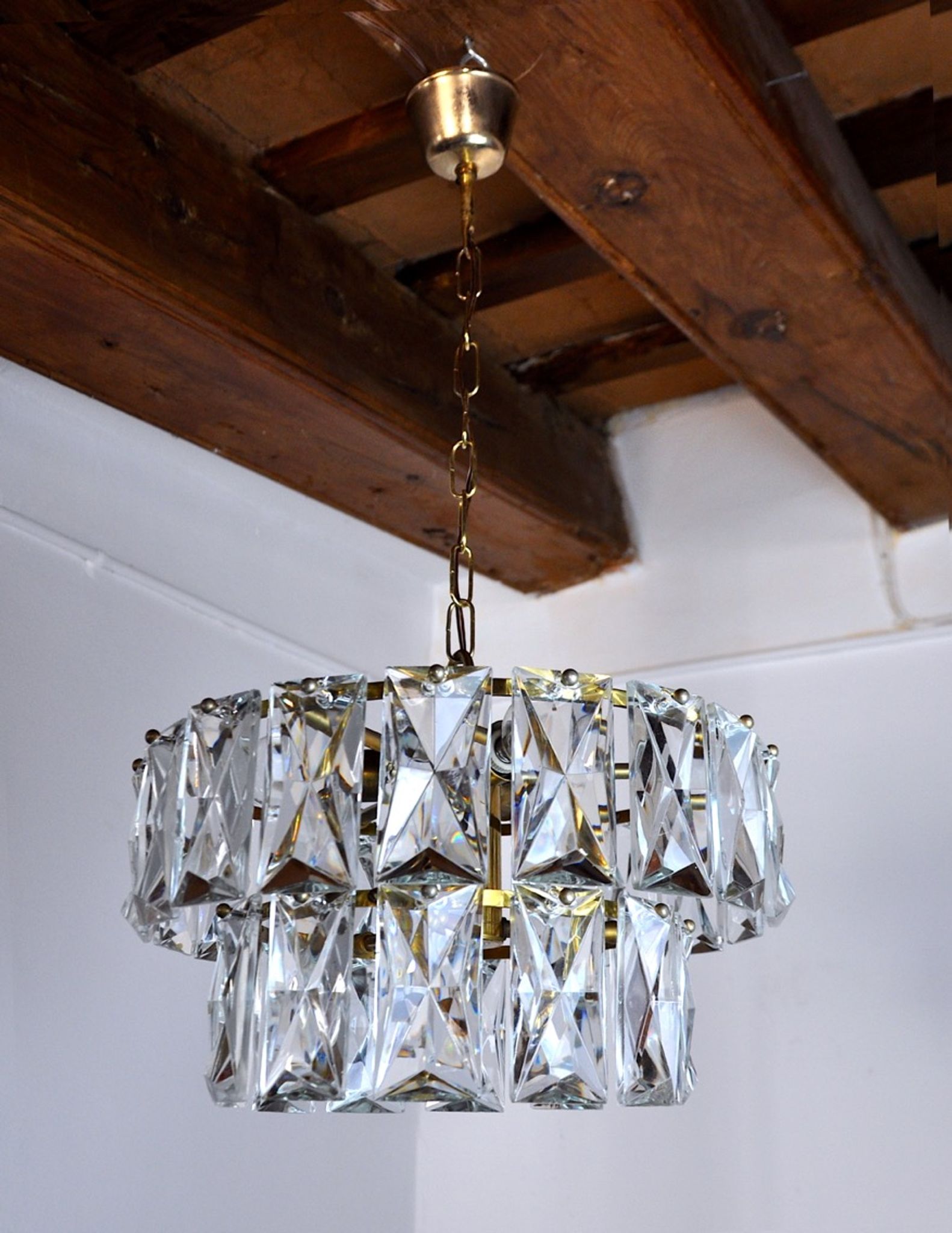 Lustre Kinkeldey 2 niveaux cristaux Allemagne 1970