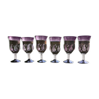 Suite de 6 verres brutalistes de couleur aubergine