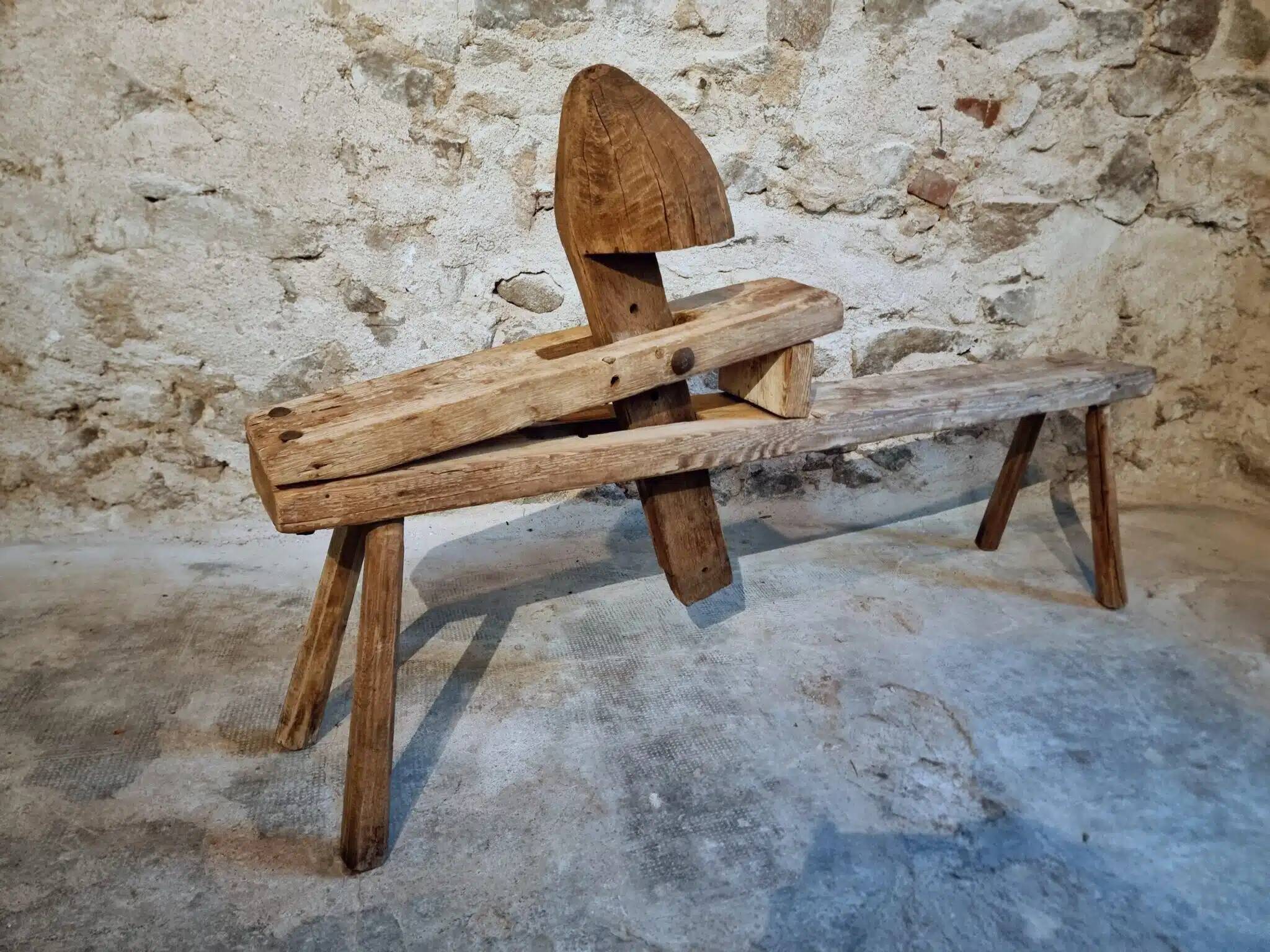 Antique French carpenter's easel – pine and oak carpenter's workbench – 19th century