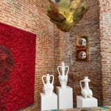 Murano Multicolored Green, Brown and Gold Glass Ceiling Lamp, Italy.