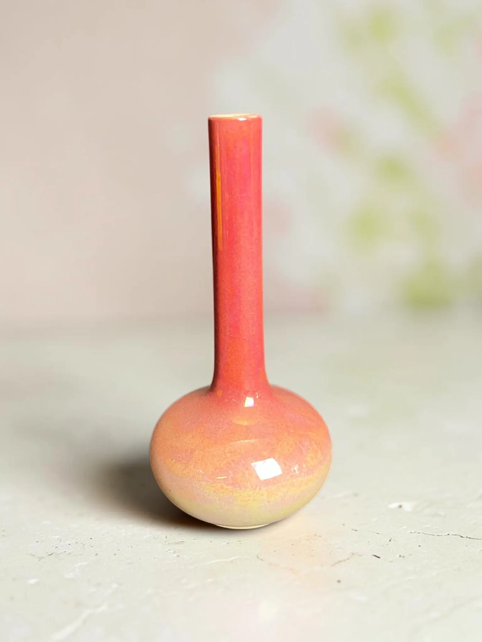 Art Nouveau, iridescent faience soliflore vase from Sarreguemines around 1900.