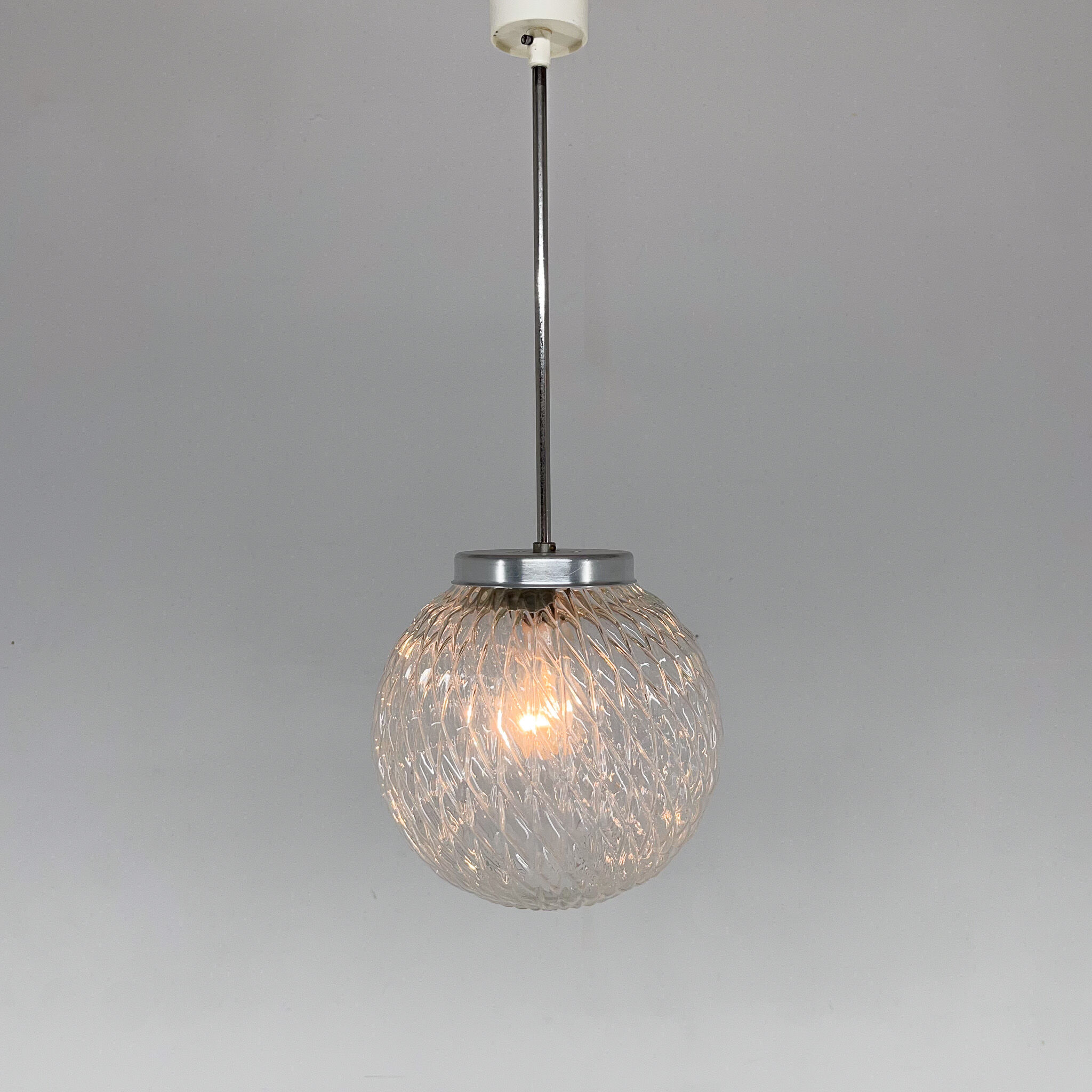 Mid-century clear glass ball pendant light, Czechoslovakia