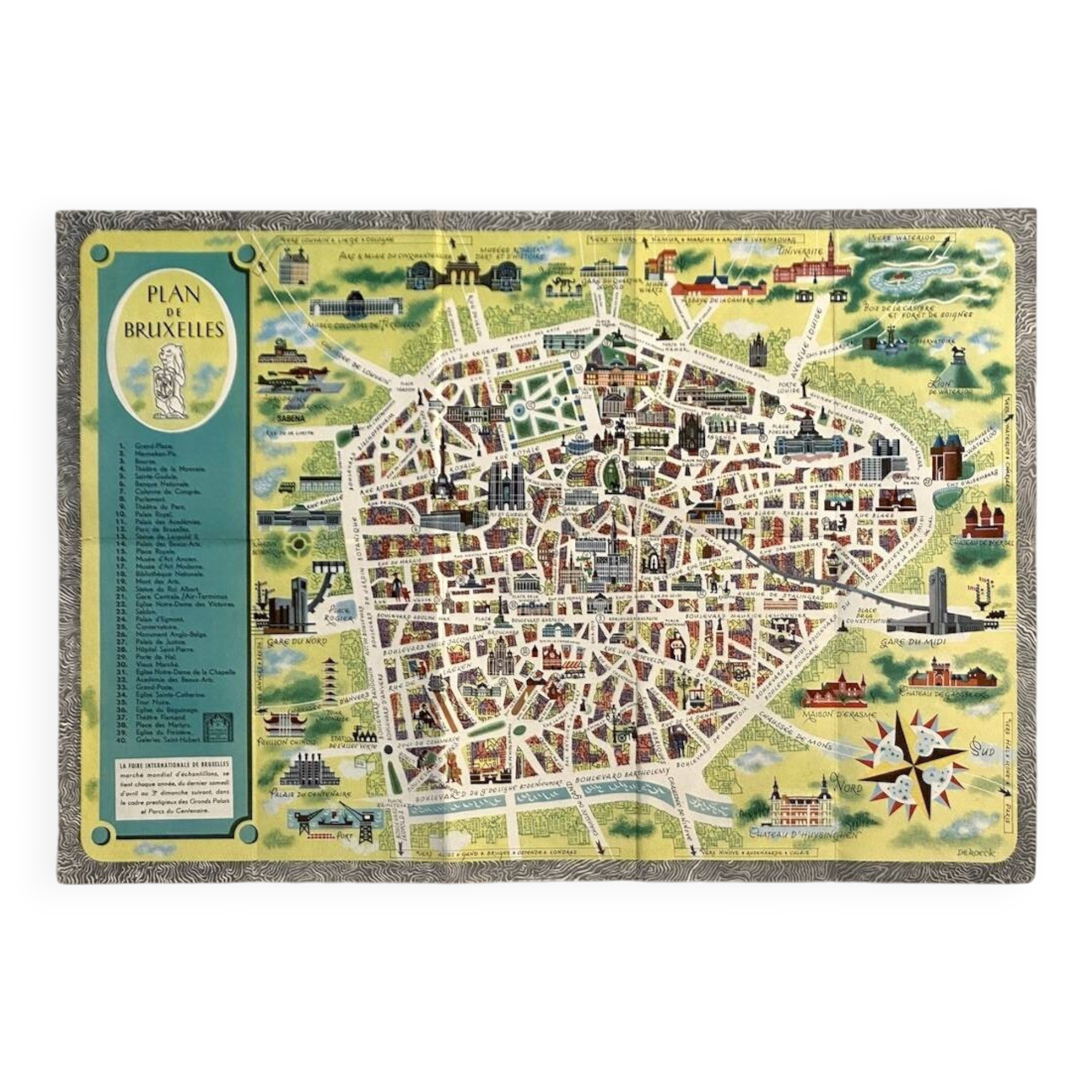 Vintage map of Brussels 1960s