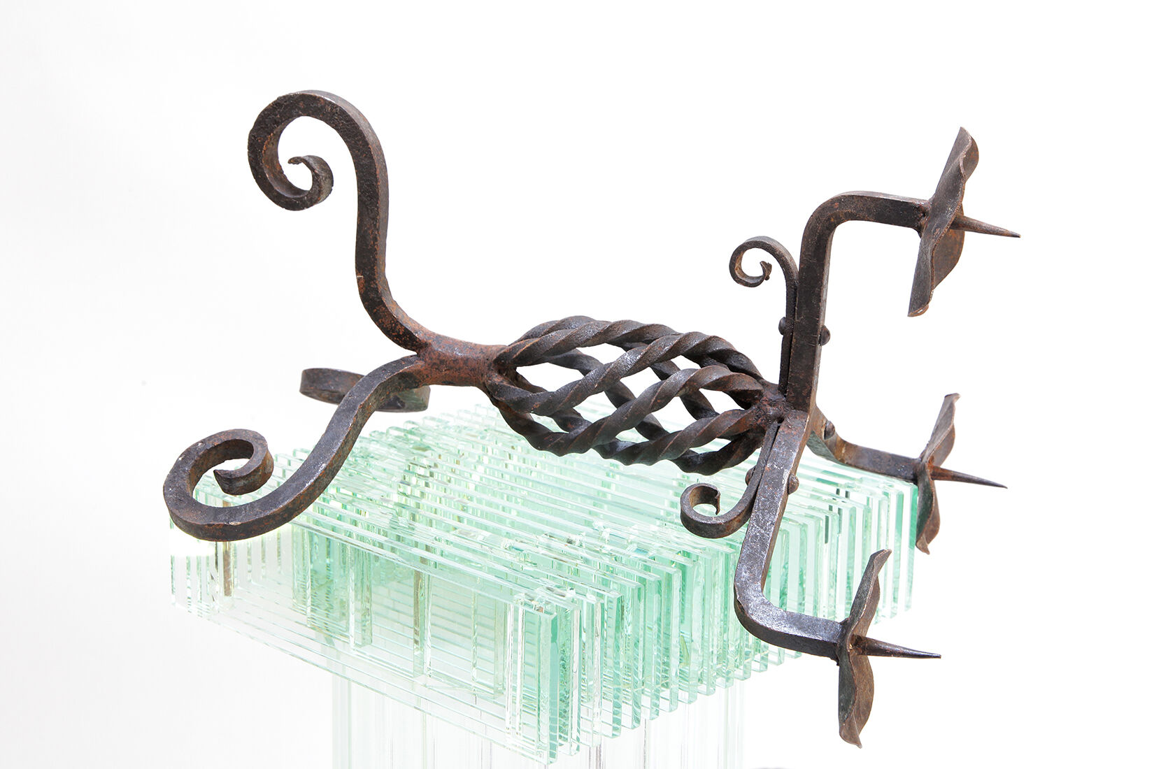 Vintage brutalist hand forged iron candle holder