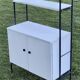 Small vintage 1950s metal and painted wood shelf buffet.