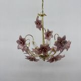 Chandelier with mourn glass pink flowers , 1970s