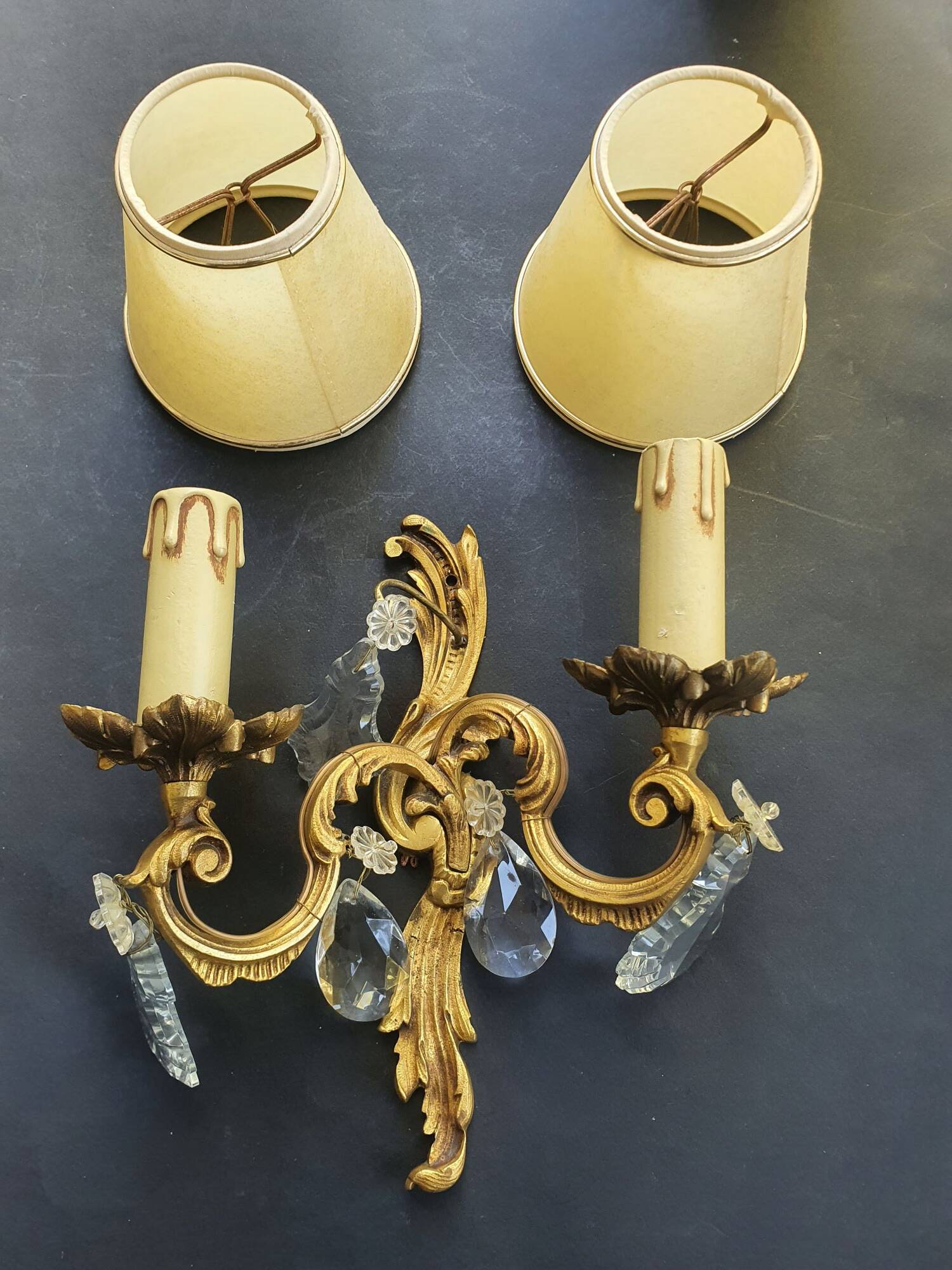 Pair of wall sconces candle holders with antique pendants