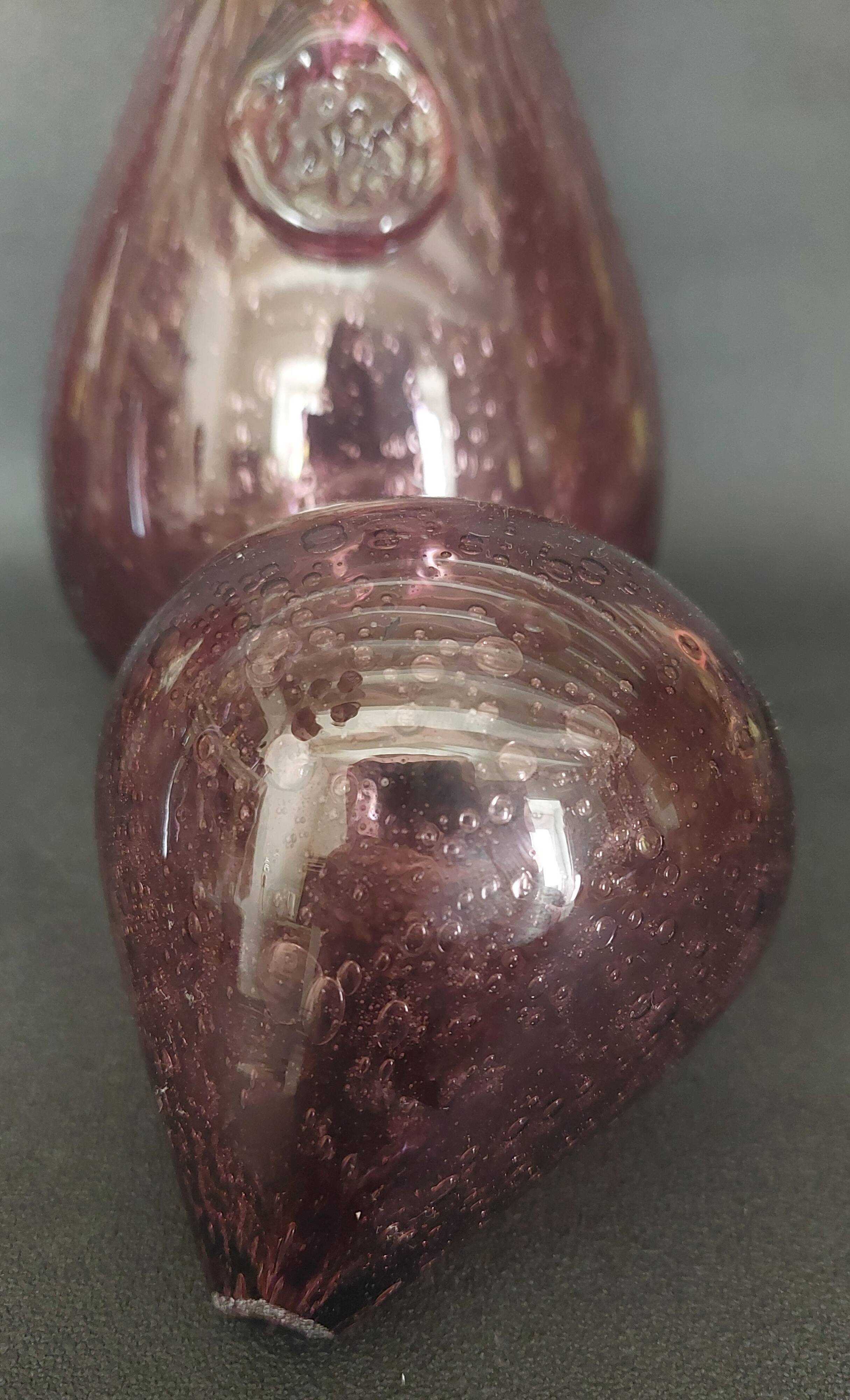 Carafe bottle in purple bubble blown glass Biot 20th century