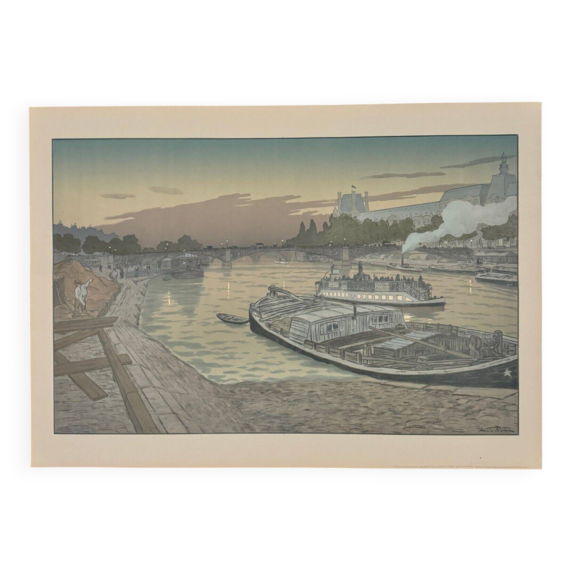 Lithograph by Henri Rivière The Pont des Saints-Pères and the Louvre