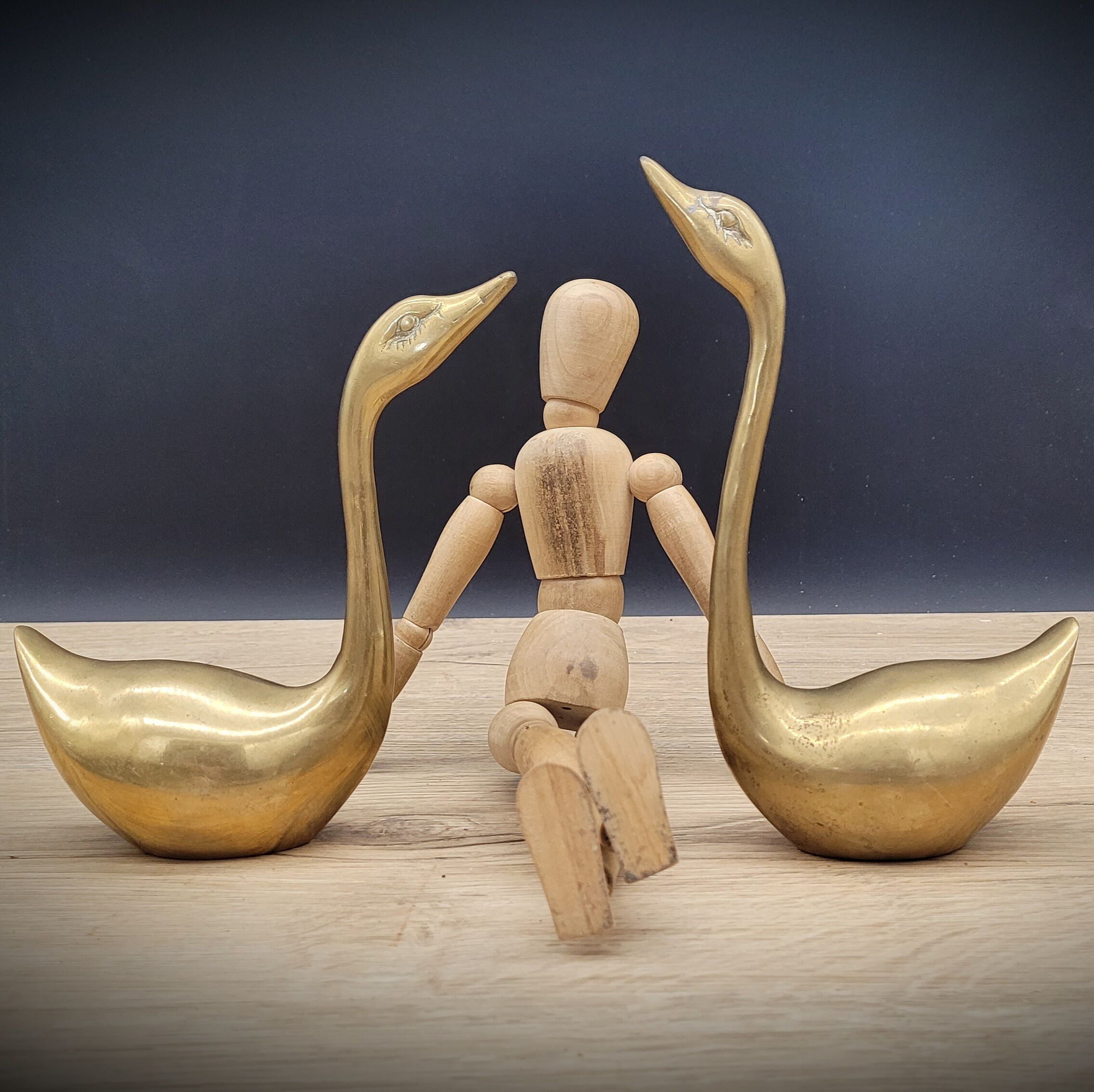 Duo brass swans