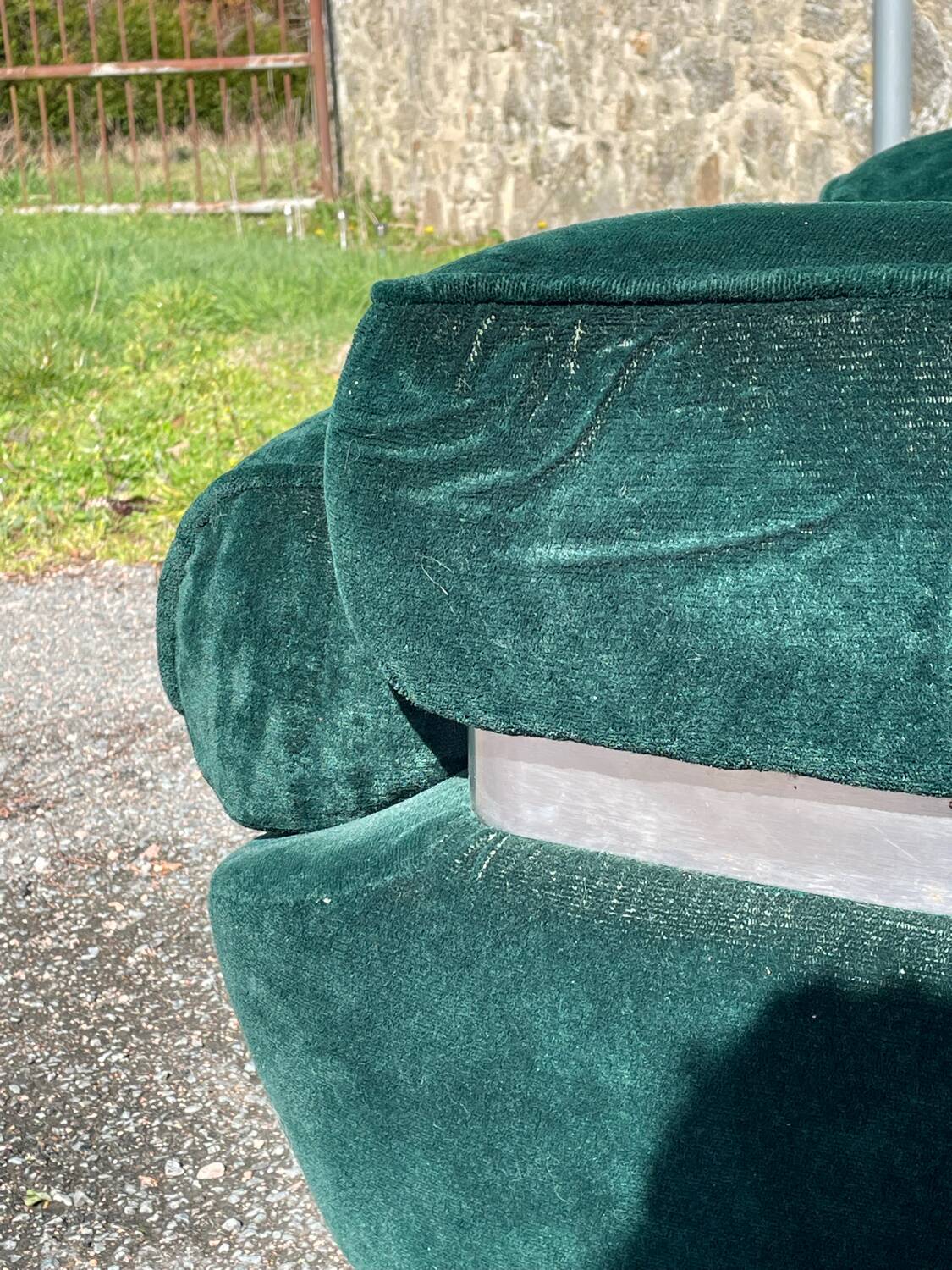 Green velvet armchair "spage age" by Beka, 1970
