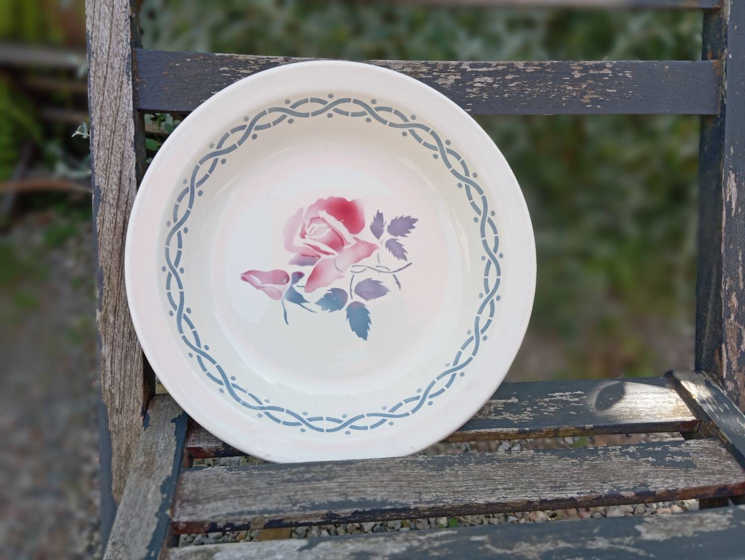 Round hollow dish or large plate, Janine model by Digoin, 1930/40