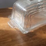 Vintage striped pressed glass butter dish